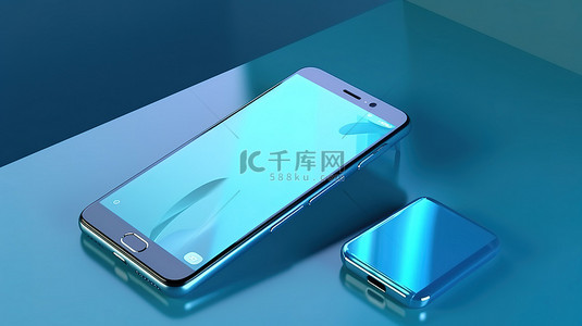 蓝色网页设计模板背景图片_蓝色背景上蓝色样机智能手机的 3D 插图