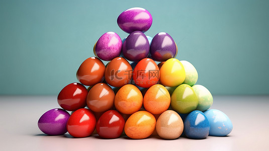 充满活力和色彩缤纷的复活节彩蛋 3D 渲染