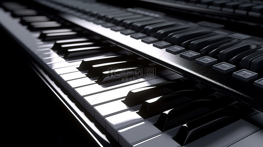 3d 渲染中钢琴键盘的对角透视