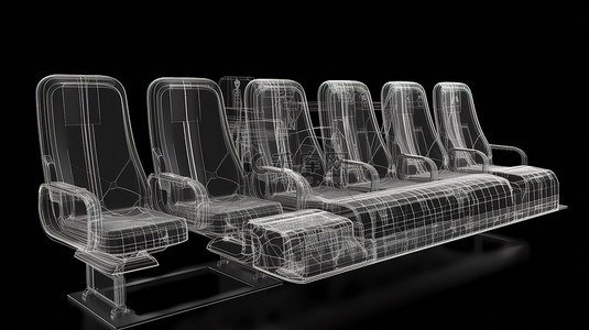 机场大巴背景图片_黑色隔离 3D 渲染 X 射线机场座位