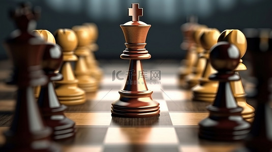 利是背景图片_国际象棋王是 3D 渲染中领导力的象征