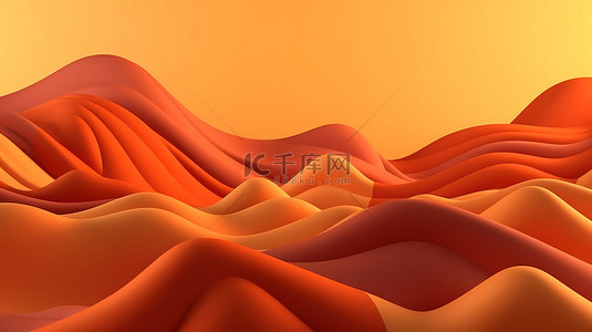 岩山背景图片_具有 3D 渲染的抽象橙色场景中的卡通风格山日落