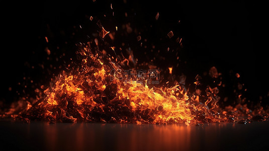 全民VR火热来袭背景图片_黑色背景下燃烧的余烬和发光粒子的火热光芒令人着迷的 3D 视觉效果