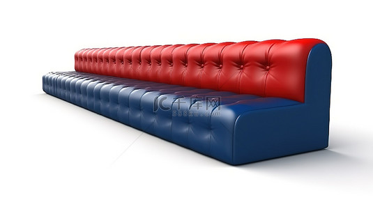 白色真皮背景图片_白色背景上红色和蓝色的超长沙发的独立 3D 渲染