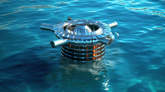 水电能源背景图片_最先进的水轮机技术的革命性海上动力发电机 3D 插图