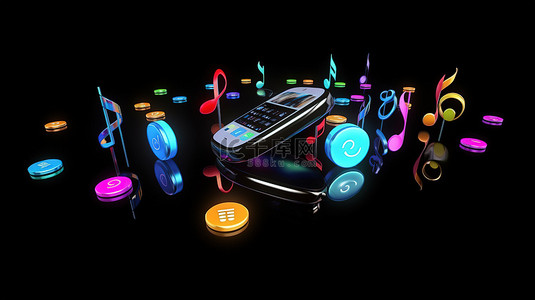流行声乐背景图片_带有 3D 音符互联网通知和语音气泡的在线应用程序图标