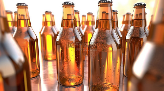 饮红酒背景图片_冰上啤酒瓶和啤酒杯的插图和 3D 渲染