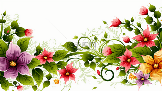 花卉扁平背景图片_花卉色彩明亮扁平插画风花朵
