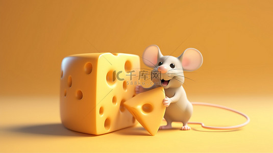 鼠的背景图片_奶酪和老鼠的 3d 插图