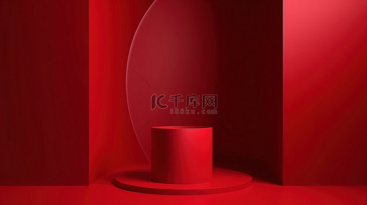 产品方案背景图片_圣诞主题 3D 渲染抽象背景具有逼真的圆柱基座讲台和最小场景，用于在演示和展览中展示产品红色配色方案