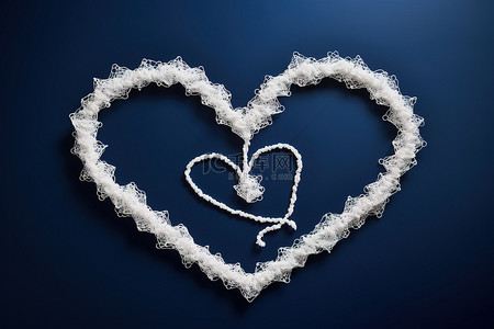 白毛皮背景图片_蓝色表面上形成一颗心的两条白线