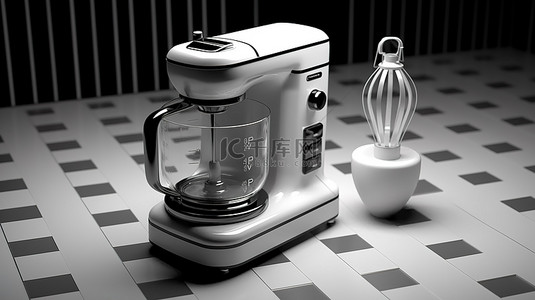 单色复古风格复古厨房搅拌机的等距 3D 渲染