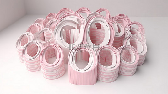 粉色店铺背景背景图片_白色背景下 3D 渲染中的淡粉色条纹购物袋圈