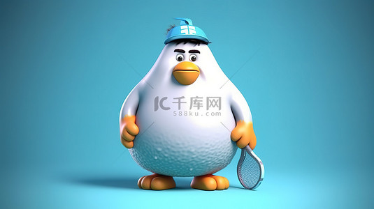 香椿炒蛋背景图片_3D 可视化中的超重企鹅网球运动员