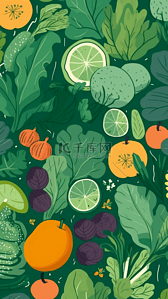 绿色菜叶背景图片_食物蔬菜绿色卡通背景