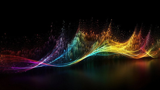 数字粒子背景图片_在 3d 渲染中流动的彩虹色数字粒子