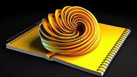 学习黄色背景图片_3d 螺旋装订黄色笔记本
