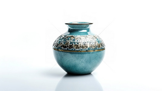 白色背景陶瓷花瓶的 3d 渲染