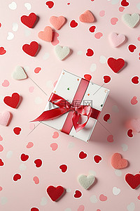 情人节礼物盒背景图片_情人节礼物盒，由红色和粉红色的心形排列而成