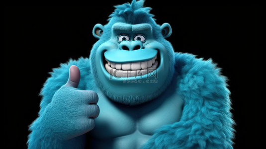 可爱的 3D 大猩猩人物插画微笑着竖起大拇指