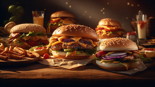 美食素描背景图片_快餐汉堡炸鸡广告背景