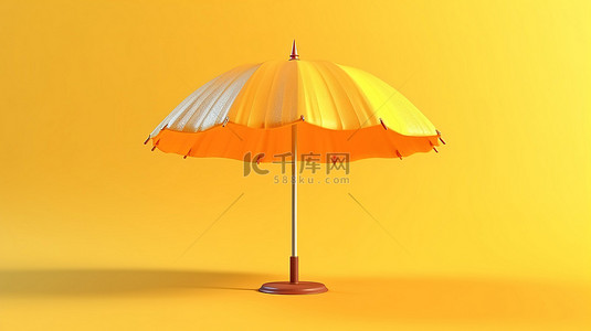 夏日波浪背景图片_阳光明媚的黄色背景下沙滩伞的 3D 渲染完美的夏日度假概念