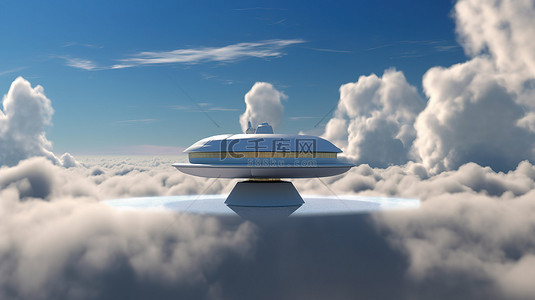 穿梭云层背景图片_航天器站在云层中的 3d 讲台上