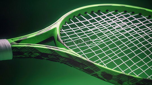 绿色背景上呈现的 3d 网球拍和球类运动器材