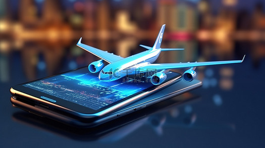 使用护照和搜索栏图标以及 3D 飞机渲染，通过智能手机轻松在线预订机票
