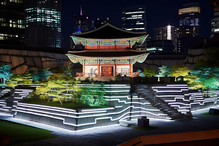 夜晚的韩国国王花园