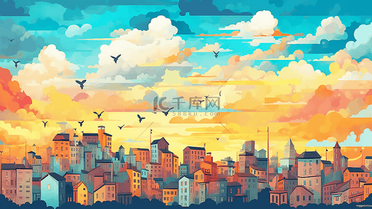 城市天际线天空插画