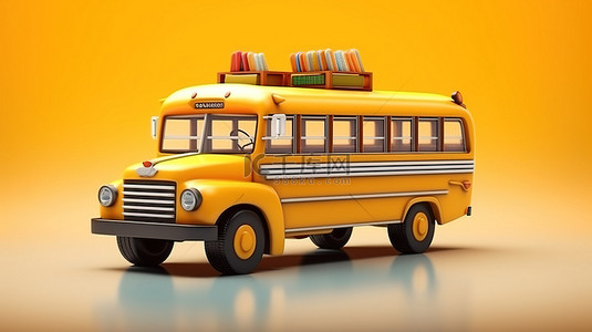 卡通交通教育背景图片_回到学校 3D 渲染的卡通校车