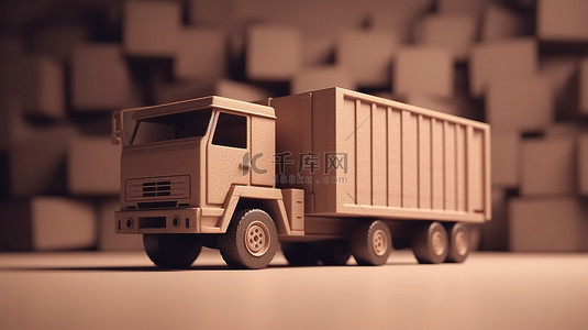 棕色盒子打开展示 3d 卡车驾驶创新的物流概念