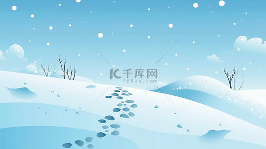 卡通绿色女孩背景图片_冬季雪地脚印治愈插画背景