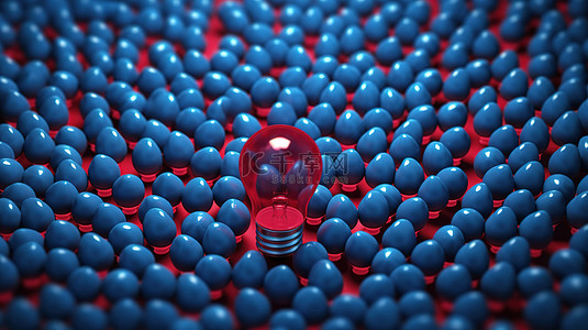 思维改变背景图片_独特的红色和蓝色灯泡象征着 3D 呈现的独特思维创新和领导力