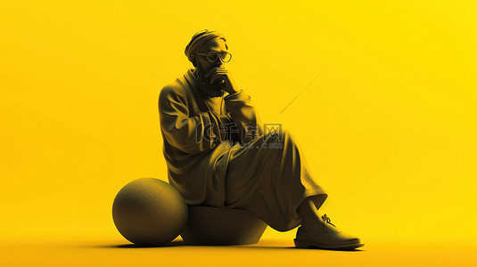 现代风格黄色背景 3d 渲染一位明智的黑人哲学家