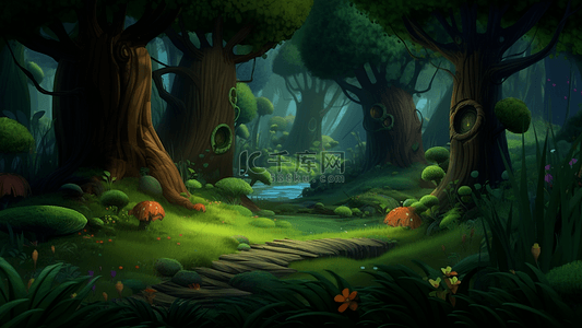 梦幻蘑菇背景图片_森林神秘树背景