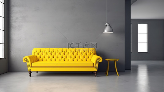 简约走廊中阳光明媚的黄色沙发 3d 渲染