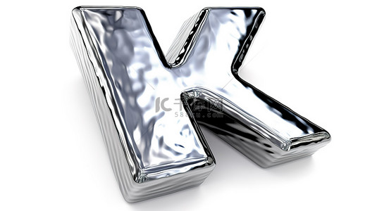 铝箔背景图片_白色背景上 3D 渲染字体的光泽金属 k，带有折痕铝箔纹理