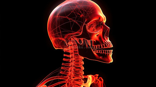 手骨骨骼背景图片_3d 渲染中红色骨架的 x 射线视图