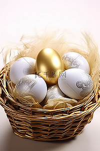 鸟背景图片_篮子里的白鸡蛋和金鸡蛋