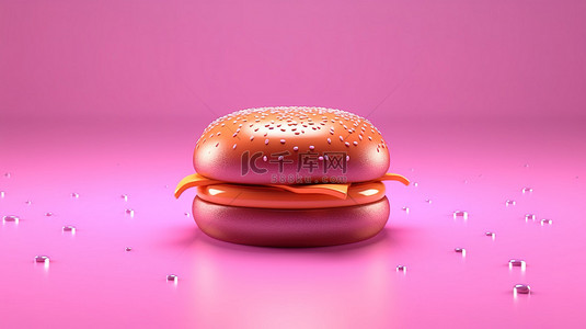 简约肉背景图片_当代 3D 粉红色汉堡，采用深粉红色背景，简约设计，以 3D 渲染