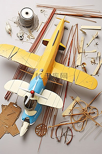 很多信件背景图片_一根玩具飞机绳子和很多工具
