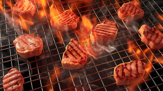 半空中切片烤肉的 3D 渲染