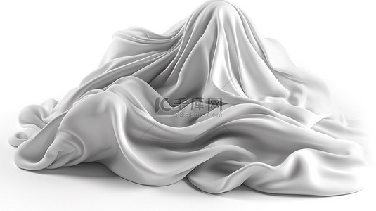 闪闪发光的织物在白色背景上挥动 3D 渲染的抽象飞行