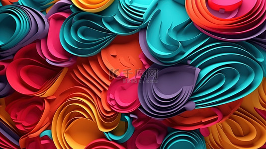 彩色剪纸艺术设计的抽象 3D 渲染