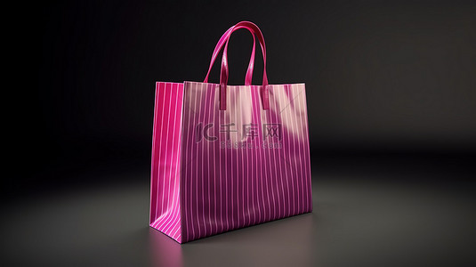 3D 渲染条纹购物袋，采用鲜艳的粉色和紫色