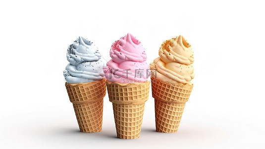 冰淇淋圣代背景图片_空白画布上的冷冻甜点 3D 渲染