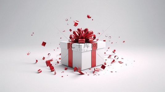 带丝带的礼品盒 3D 渲染，用于白色背景的圣诞节和新年庆祝活动
