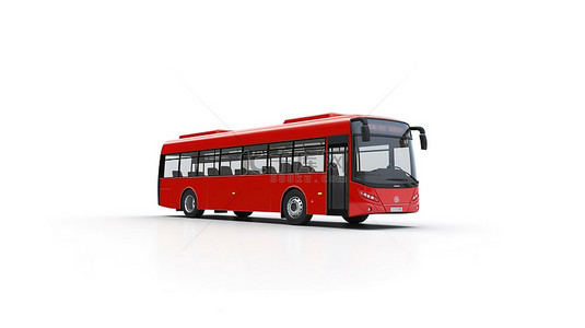 红色城市车背景图片_白色隔离背景下中型城市红色巴士的 3D 渲染